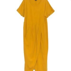 Eloquii Mustard Asymmetrical Faux Wrap Maxi Dress Cotton Belted Size 28 NWOT